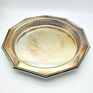 Reed & Barton Silver Plate 13" Round Tray Filigree Sides Decagon Sided